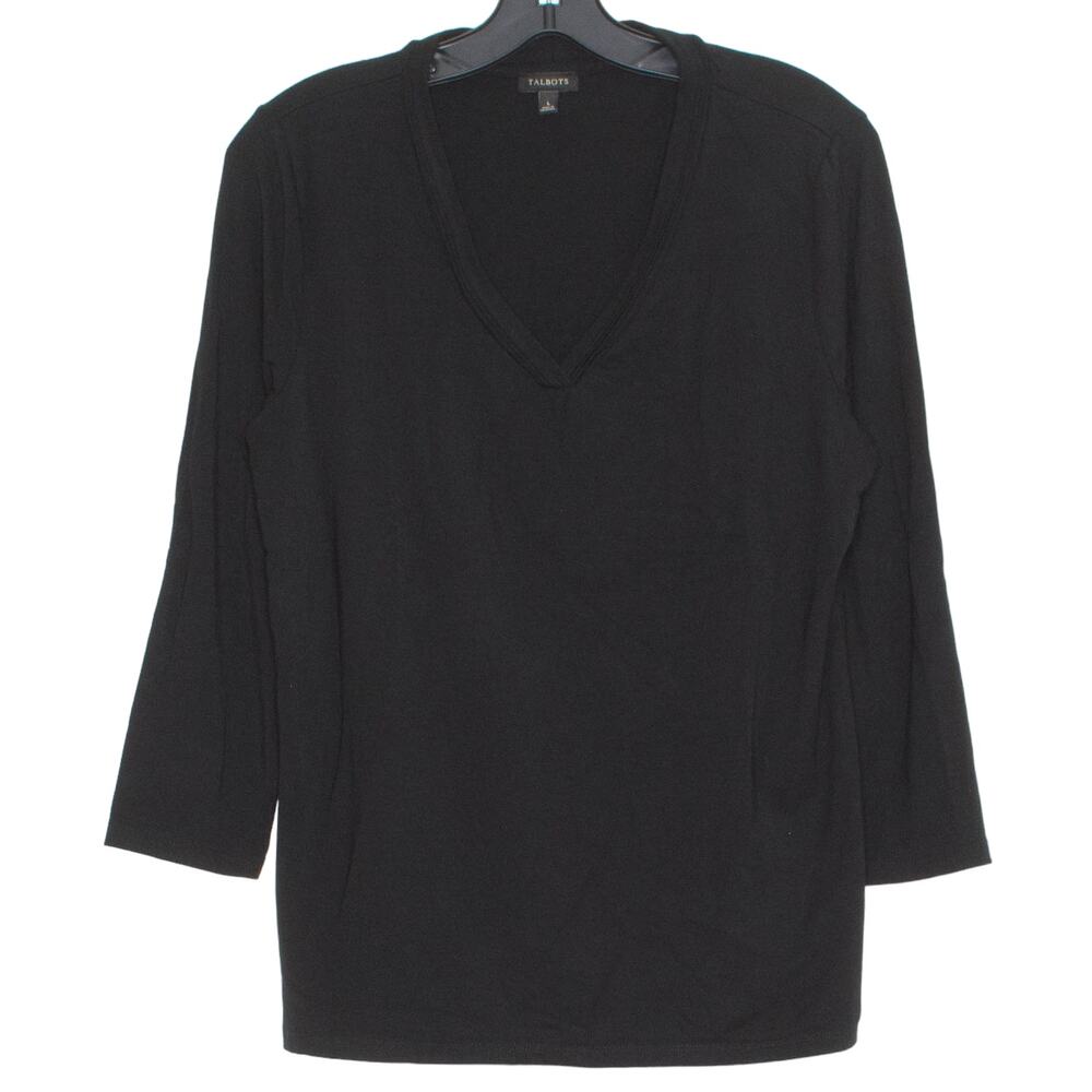Talbots Black Top 3/4 Sleeve Minimalist Work Office Business Casual Stretch L